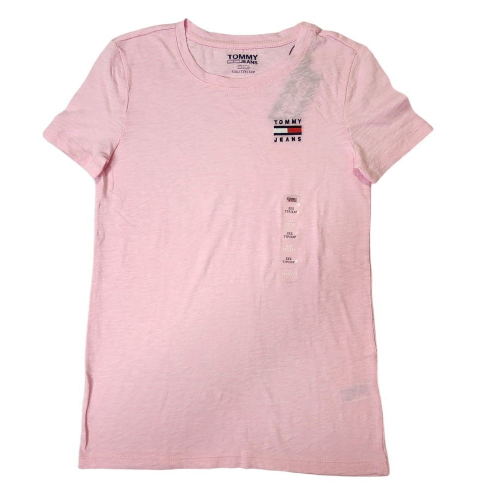 Tommy Hilfiger Womens Short-Sleeve T-shirt Embroidery Logo Pink 2XS